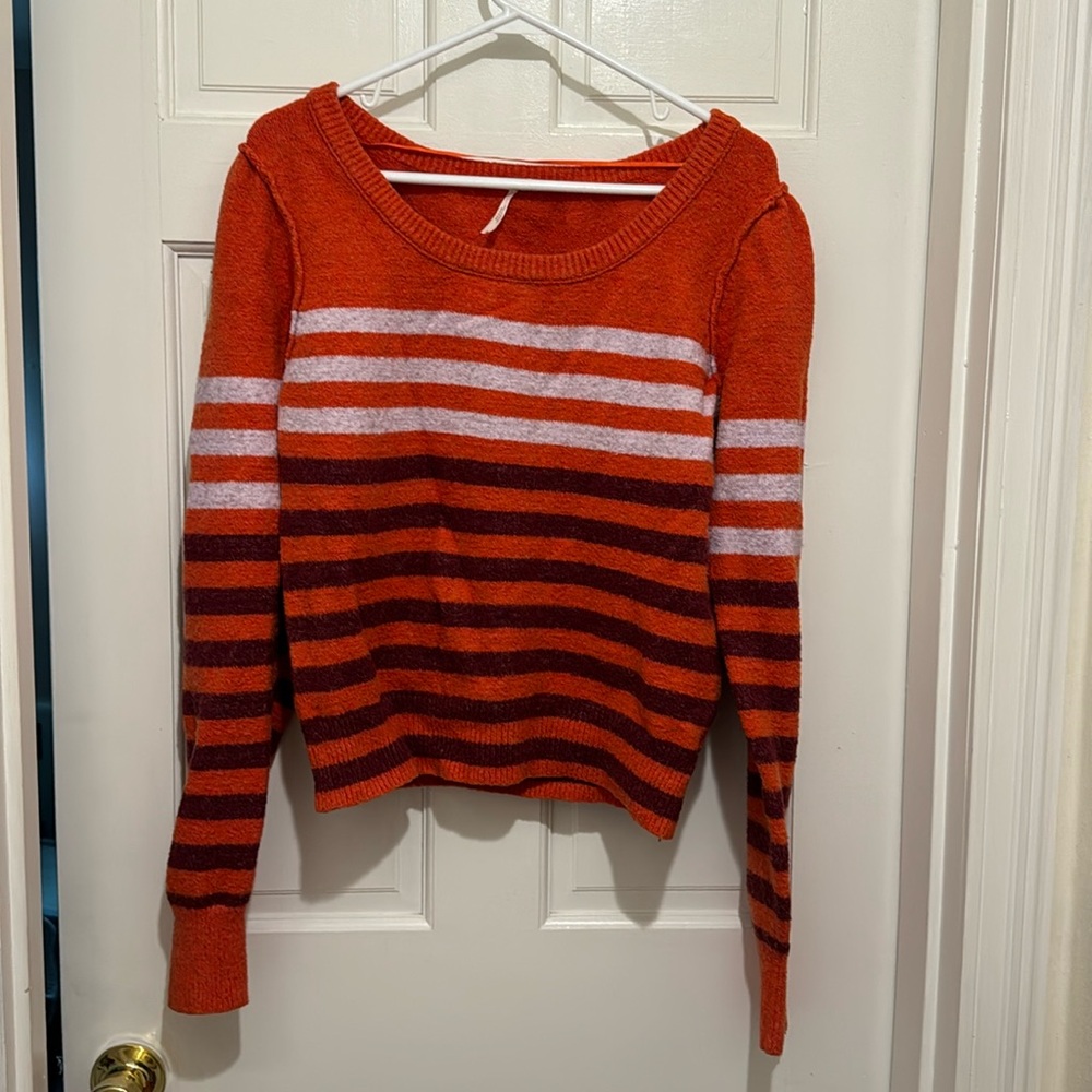 EUC Free People Cotton Blend Striped Long Sleeve Sweater Size Large